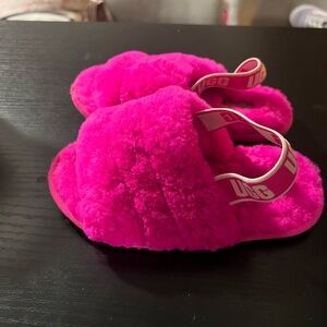 UGG Neon Pink Fluffy Slides